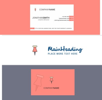 Beautiful Paper pin Logo and business card vertical Design Vector