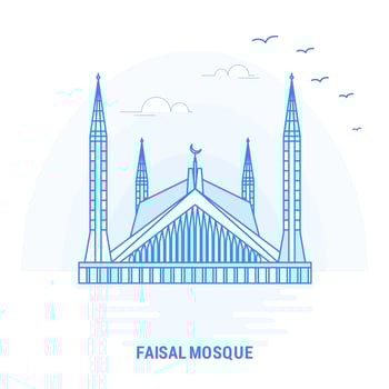 FAISAL MOSQUE Blue Landmark Creative background and Poster Template vector