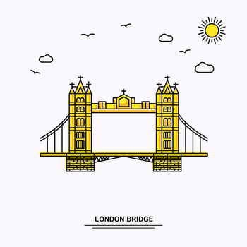 LONDON BRIDGE Monument Poster Template World Travel Yellow illustration Background in Line Style with beauture nature Scene vector