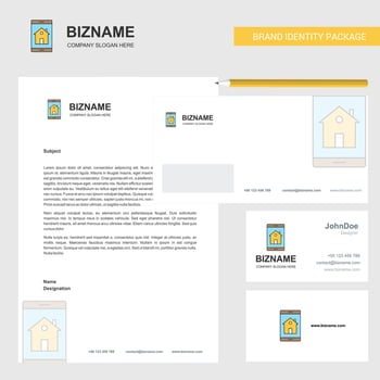 Real estate on phone Business Letterhead Envelope and visiting Card Design vector template