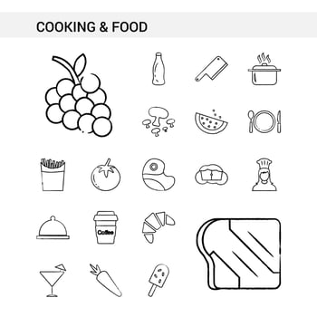 Cooking and Food hand drawn Icon set style isolated on white background Vector