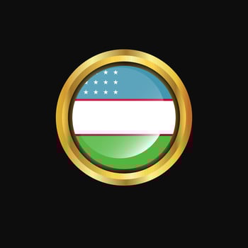 Uzbekistan flag Golden button vector