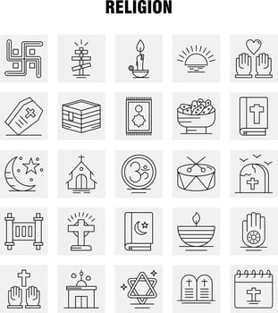 Religion Line Icons Set For Infographics Mobile UXUI Kit And Print Design Include Coffin Holidays Religion Religion Pray Church Muslim Element Icon Set Vector
