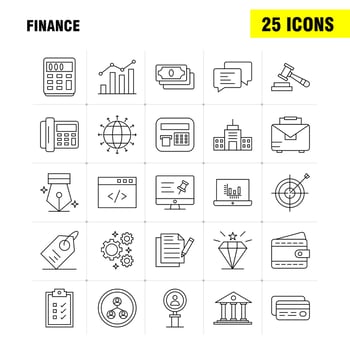 Finance Line Icons Set For Infographics Mobile UXUI Kit And Print Design Include Computer Pin Text Finance Search Research Finance Man Icon Set Vector