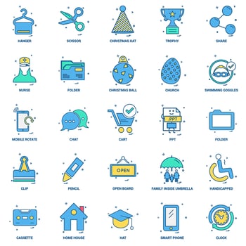 25 Business Concept Mix Flat Color Icon set vector