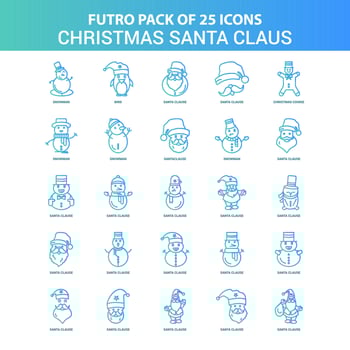 25 Green and Blue Futuro Christmas Santa Clause Icon Pack vector