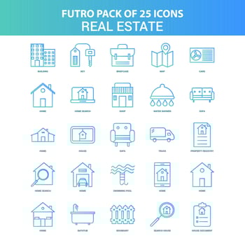 25 Green and Blue Futuro Real Estate Icon Pack vector