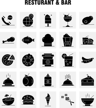 Restaurant And Bar Solid Glyph Icon for Web Print and Mobile UXUI Kit Such as Telephone Phone Chat Hotel World Map Location Hotel Pictogram Pack Vector