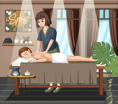 Woman gets body massage spa vector