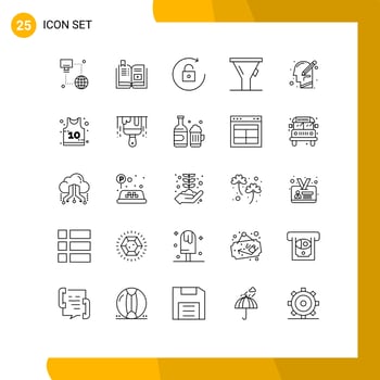 25 Thematic Vector Lines and Editable Symbols of mind head multimedia tool liter Editable Vector Design Elements