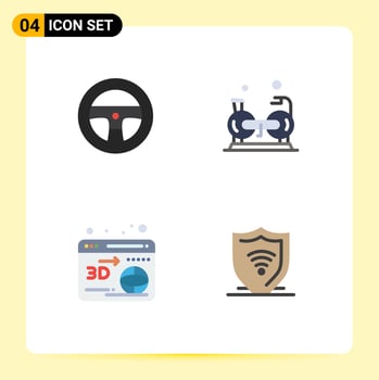 Pack of 4 Modern Flat Icons Signs and Symbols for Web Print Media such as steering printer cycling gym internet Editable Vector Design Elements