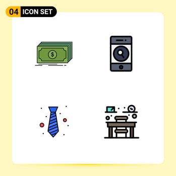 4 Universal Filledline Flat Color Signs Symbols of cash dress funds phone wear Editable Vector Design Elements