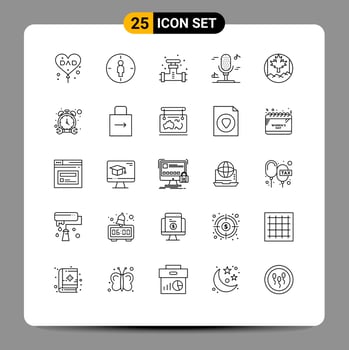 Stock Vector Icon Pack of 25 Line Signs and Symbols for canada microphone target audio system Editable Vector Design Elements