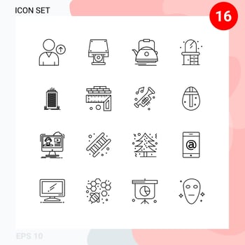 16 Creative Icons Modern Signs and Symbols of skyscaper bulding kettle dresser home Editable Vector Design Elements