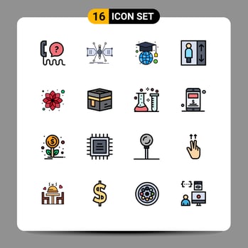 Universal Icon Symbols Group of 16 Modern Flat Color Filled Lines of flower lift sketch group globe Editable Creative Vector Design Elements