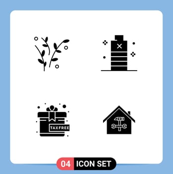 Mobile Interface Solid Glyph Set of 4 Pictograms of leaf free spring essential present Editable Vector Design Elements