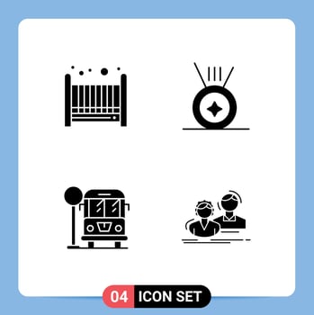 Solid Glyph Pack of 4 Universal Symbols of baby employee medal life couple Editable Vector Design Elements