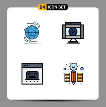 Filledline Flat Color Pack of 4 Universal Symbols of connectivity video network movie business Editable Vector Design Elements