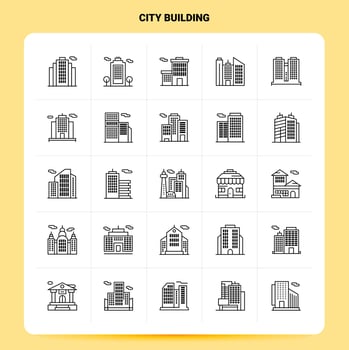 OutLine 25 City Building Icon set Vector Line Style Design Black Icons Set Linear pictogram pack Web and Mobile Business ideas design Vector Illustration