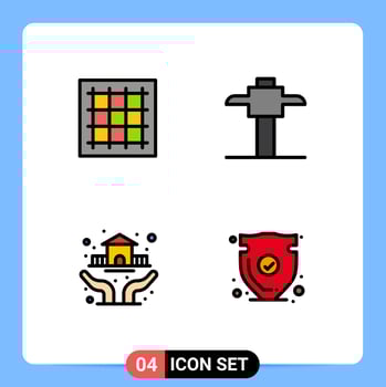 4 Filledline Flat Color concept for Websites Mobile and Apps grid house area pick security Editable Vector Design Elements