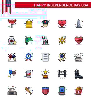 Pack of 25 creative USA Independence Day related Flat Filled Lines of usa monument officer landmark american Editable USA Day Vector Design Elements