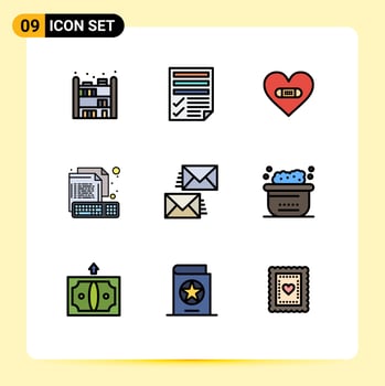User Interface Pack of 9 Basic Filledline Flat Colors of file creative hurt computer like Editable Vector Design Elements