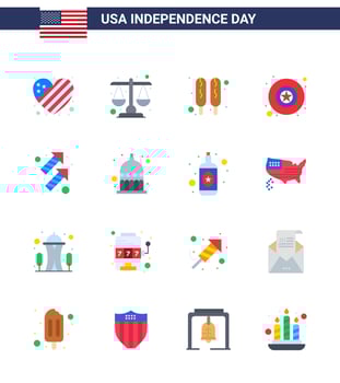 Happy Independence Day USA Pack of 16 Creative Flats of shoot fire corn dog celebration military Editable USA Day Vector Design Elements