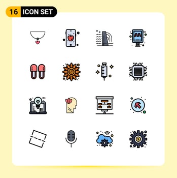 Stock Vector Icon Pack of 16 Line Signs and Symbols for relaxation cosmetics factory beauty station Editable Creative Vector Design Elements