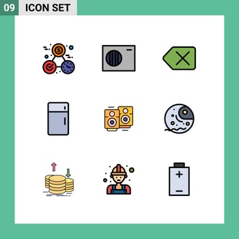 Set of 9 Commercial Filledline Flat Colors pack for wedding love wedding clear household furniture Editable Vector Design Elements