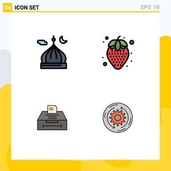 User Interface Pack of 4 Basic Filledline Flat Colors of mosque archive moon healthy food information Editable Vector Design Elements