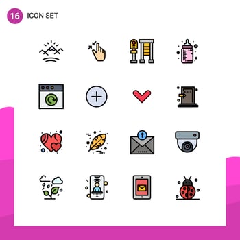 User Interface Pack of 16 Basic Flat Color Filled Lines of app nipple touch feeder stop Editable Creative Vector Design Elements