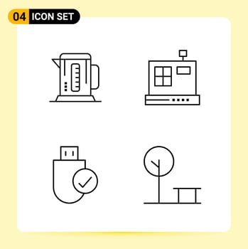 4 Creative Icons for Modern website design and responsive mobile apps 4 Outline Symbols Signs on White Background 4 Icon Pack Creative Black Icon vector background
