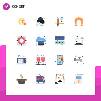 Mobile Interface Flat Color Set of 16 Pictograms of essentials luck summer horseshoe festival Editable Pack of Creative Vector Design Elements
