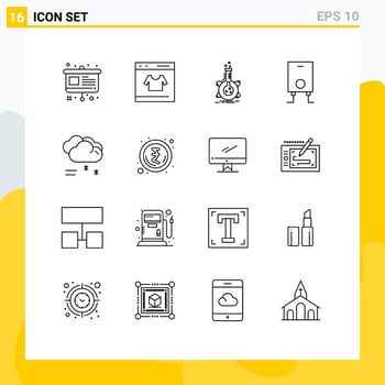 Pictogram Set of 16 Simple Outlines of cloud raining heater shopping boiler tube Editable Vector Design Elements