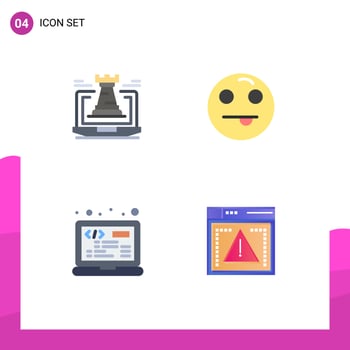 Pack of 4 creative Flat Icons of castle laptop laptop emot html Editable Vector Design Elements