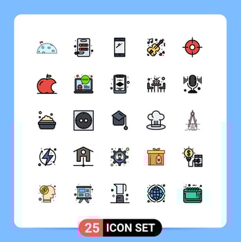 25 Universal Filled line Flat Colors Set for Web and Mobile Applications gps violin phone music iphone Editable Vector Design Elements