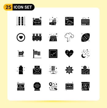 25 User Interface Solid Glyph Pack of modern Signs and Symbols of interface music day mixer homepage Editable Vector Design Elements