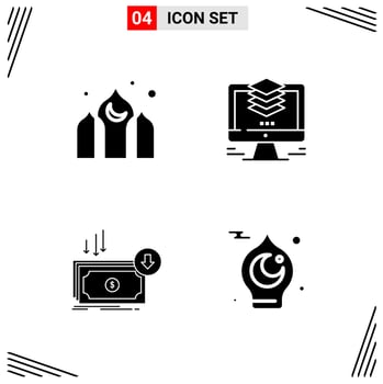 4 Icons Solid Style Grid Based Creative Glyph Symbols for Website Design Simple Solid Icon Signs Isolated on White Background 4 Icon Set Creative Black Icon vector background