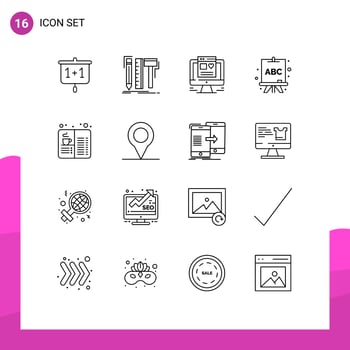 Editable Vector Line Pack of 16 Simple Outlines of coffee book pencil learning abc Editable Vector Design Elements