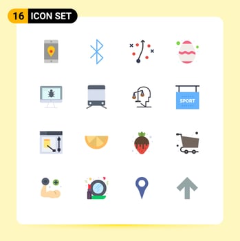 Set of 16 Commercial Flat Colors pack for screen monitor management festival egg Editable Pack of Creative Vector Design Elements