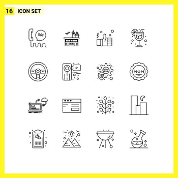 Set of 16 Modern UI Icons Symbols Signs for holiday solution transit like finger Editable Vector Design Elements