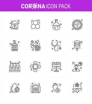 corona virus prevention covid19 tips to avoid injury 16 Line icon for presentation bacteria covid science coronavirus research viral coronavirus 2019nov disease Vector Design Elements