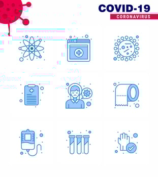 Simple Set of Covid19 Protection Blue 25 icon pack icon included pain head coronavirus report health chart viral coronavirus 2019nov disease Vector Design Elements