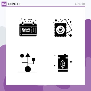 Group of 4 Solid Glyphs Signs and Symbols for black devices schedule sale party hardware Editable Vector Design Elements