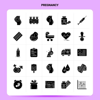 Solid 25 Pregnancy Icon set. Vector Glyph Style Design Black Icons Set. Web and Mobile Business ideas design Vector Illustration.