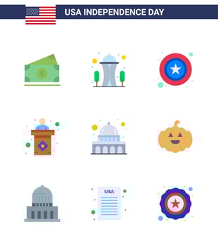 USA Independence Day Flat Set of 9 USA Pictograms of madison sign men stage usa Editable USA Day Vector Design Elements