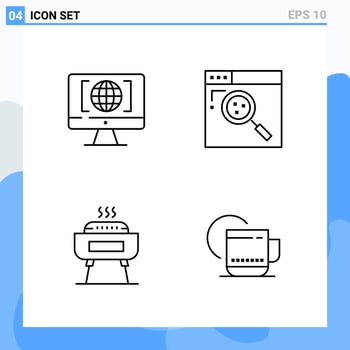 Modern 4 Line style icons. Outline Symbols for general use. Creative Line Icon Sign Isolated on White Background. 4 Icons Pack. vector