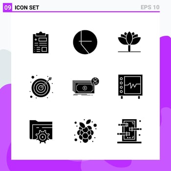 Set of 9 icons in solid style. Creative Glyph Symbols for Website Design and Mobile Apps. Simple Solid Icon Sign Isolated on White Background. 9 Icons. vector