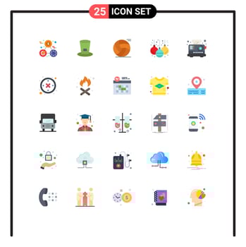 Flat Color Pack of 25 Universal Symbols of kitchen breakfast ball decoration ball Editable Vector Design Elements