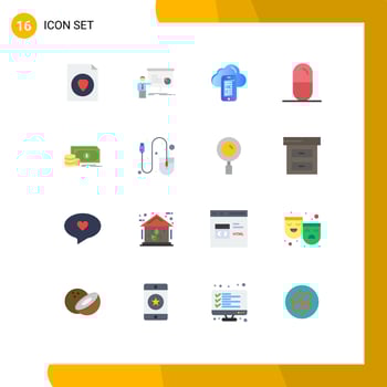 Flat Color Pack of 16 Universal Symbols of investment tablets cloud sport dope Editable Pack of Creative Vector Design Elements